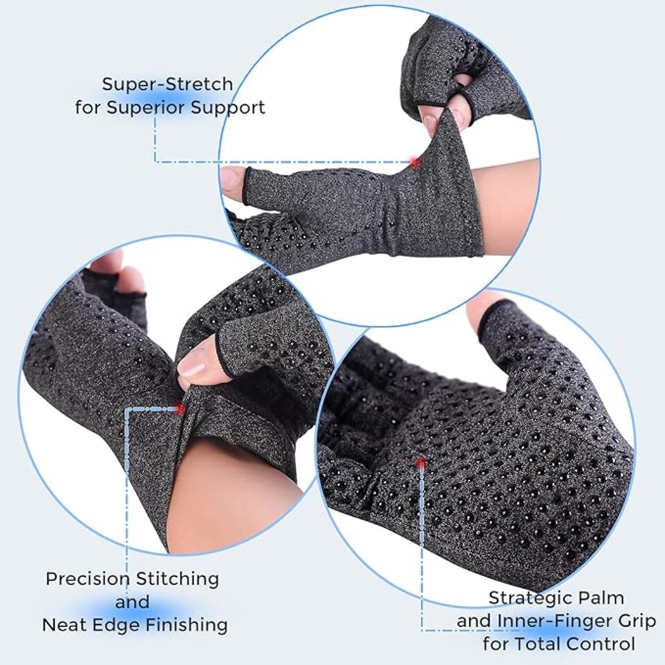 image 1 of Small Fingerless Compression Gloves 2 Pair for Men & Women, Breathable Stretch Support Gloves for Everyday Wear