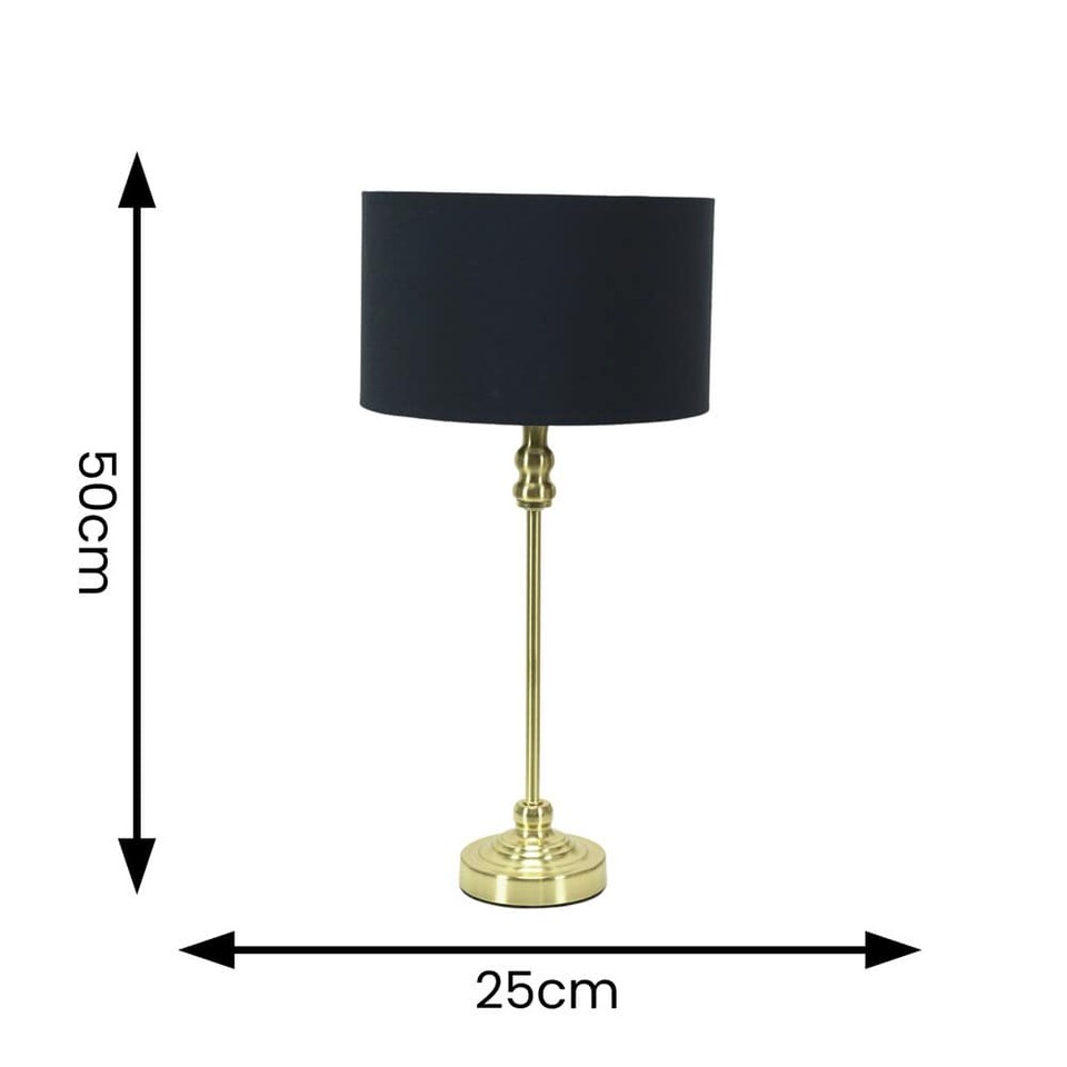 image 1 of ValueLights Maggie Gold Candlestick Table Lamp Black Shade & Bulb | Gold