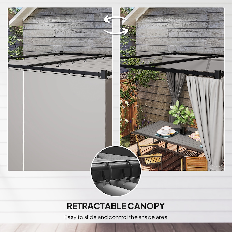 image 1 of Outsunny 3 x 3(m) Pergola with Retractable Roof and Curtains, Light Grey