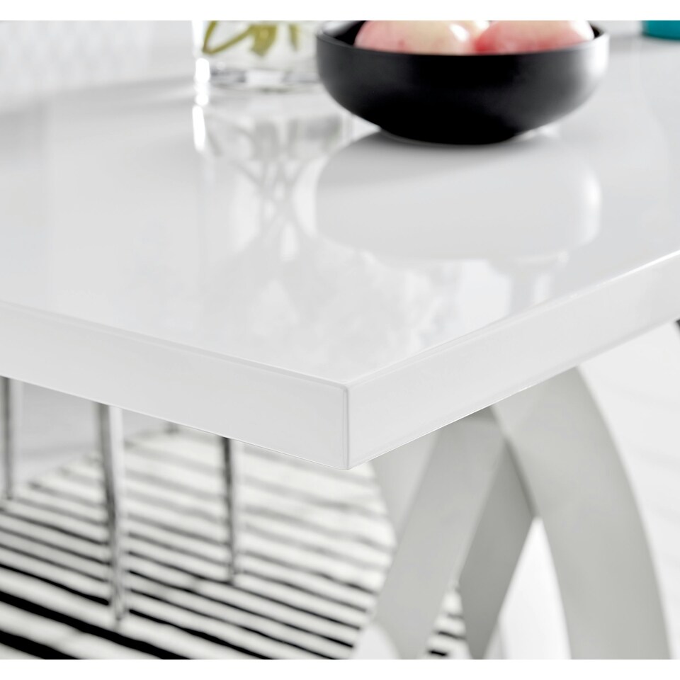 image 1 of Furniturebox Atlanta Chrome Metal And White High Gloss 6 Seater Dining Table