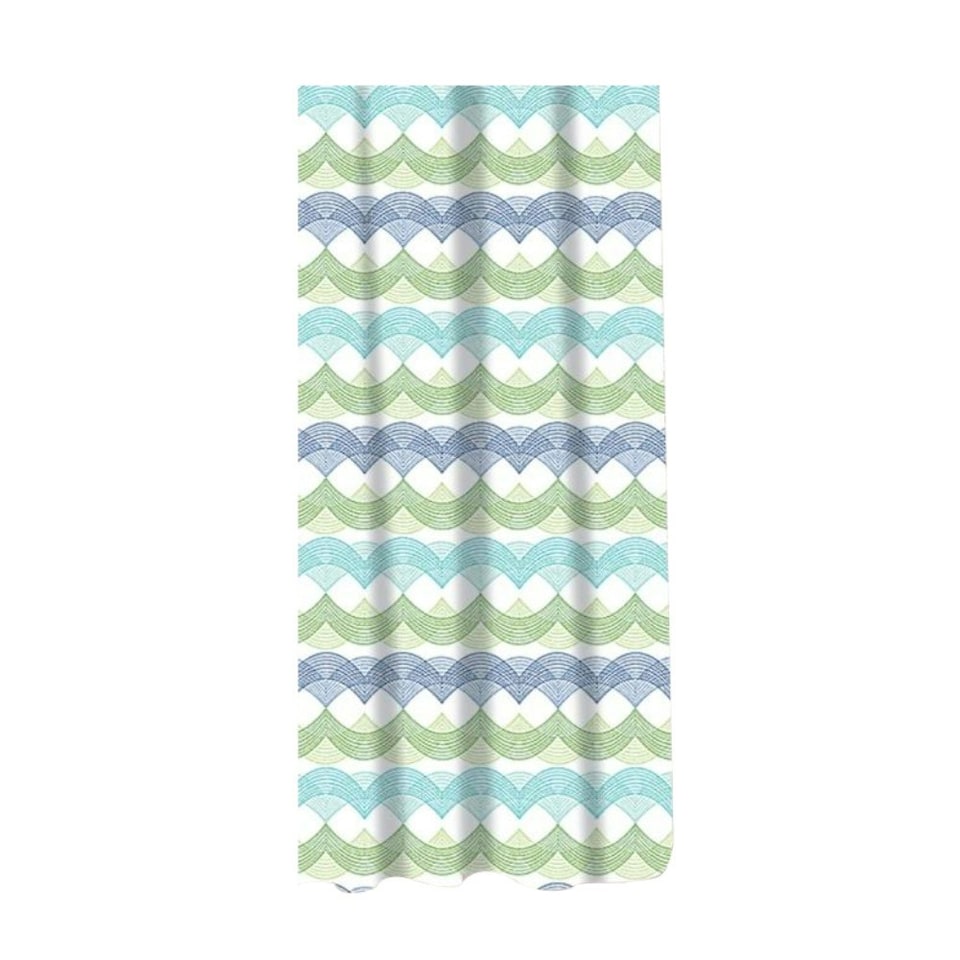 image 1 of Sabichi Wave Print Shower Curtain And Plastic Hooks - Green/Blue/White - 180 x 180cm