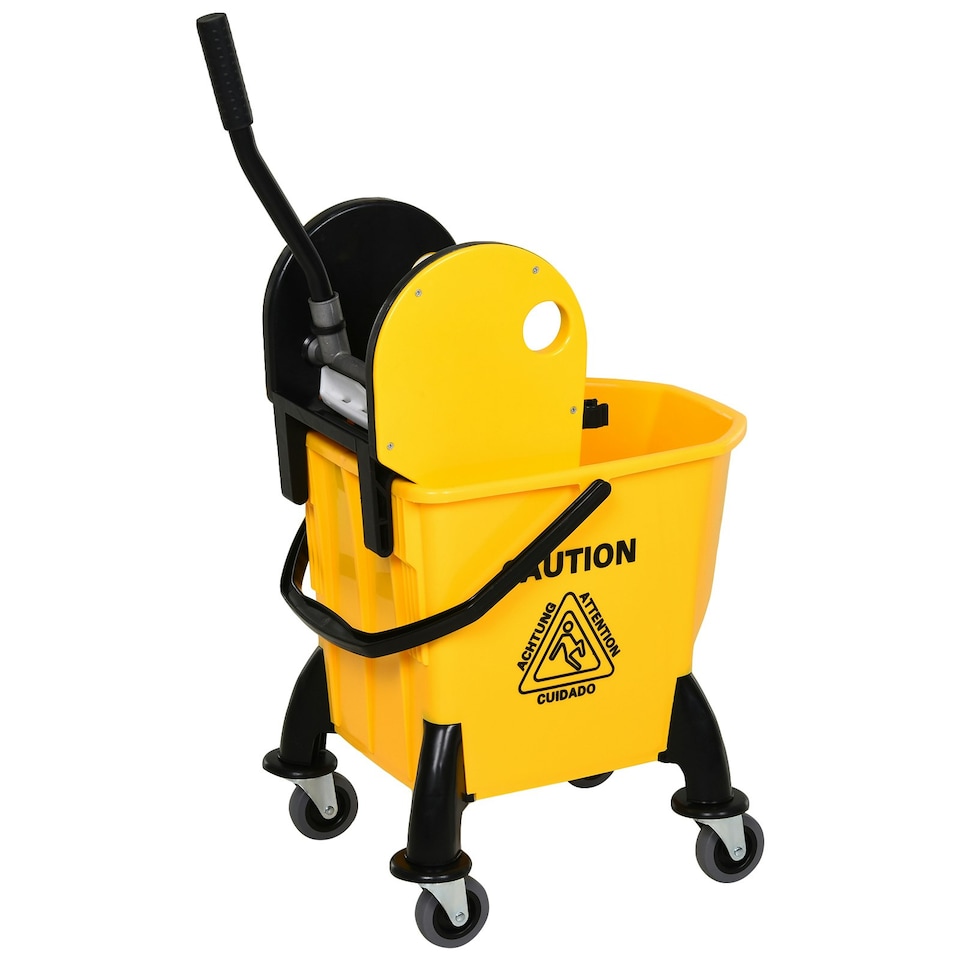image 1 of HOMCOM Mop Bucket on Wheels with Carry Handle, Wringer for Household Yellow