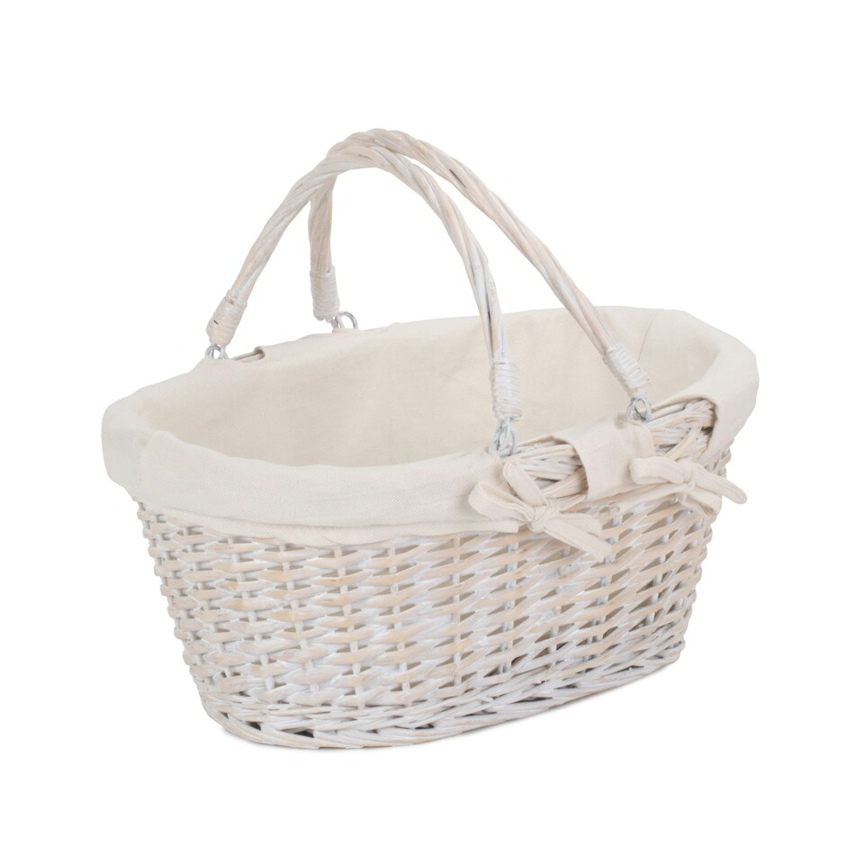 image 1 of Large White Swing Handle Wicker Shopper Lining Red | Red And White Checked | L