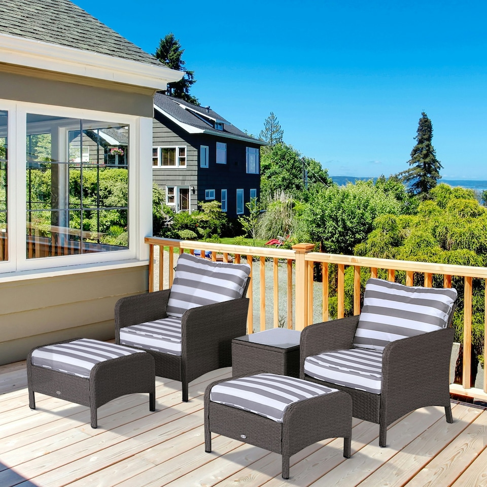 image 1 of Outsunny 5 Pieces Outdoor Patio Furniture Set Wicker Conversation Set Deep Grey