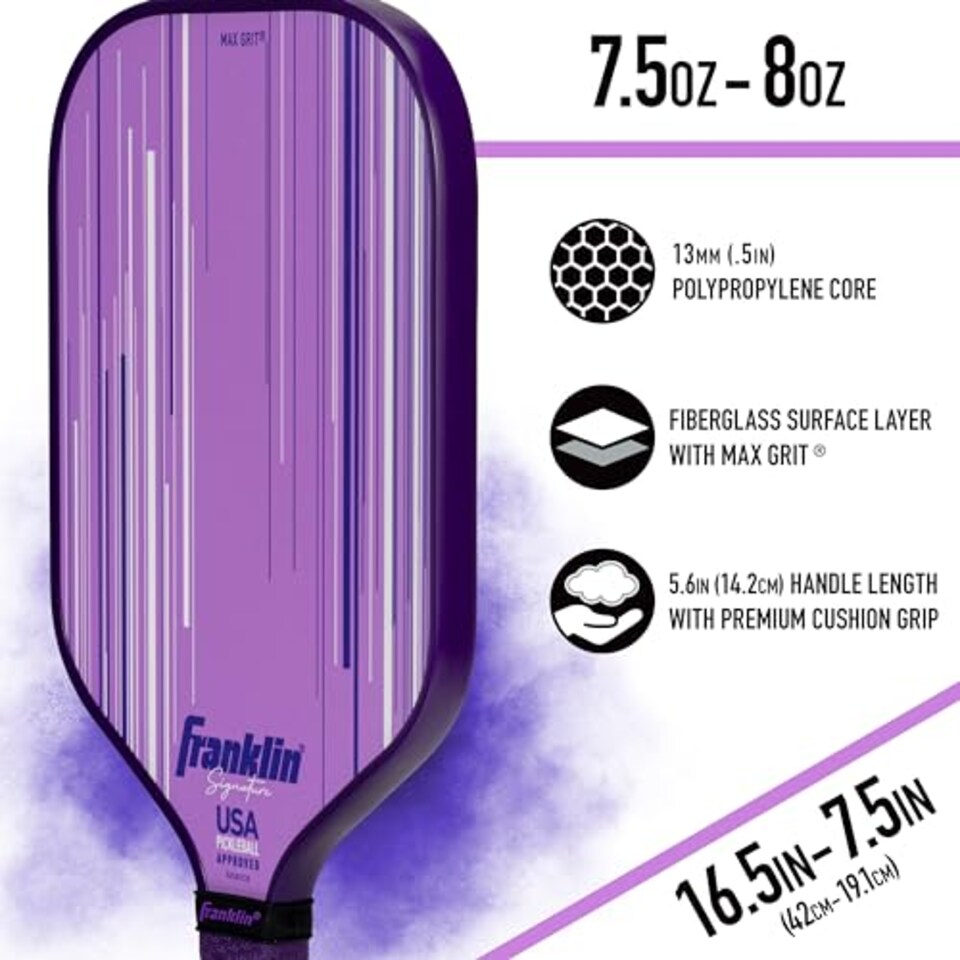 image 1 of Franklin Sports Pro Pickleball Paddle - Signature Series With Maxgrit Surface - Usapa Approved - 13mm Polypropylene Core - Lilac