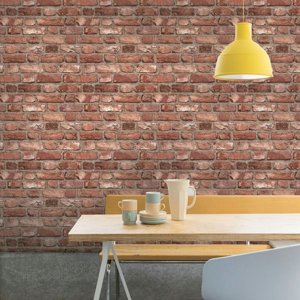 image 1 of Grandeco Brick Effect Vinyl Wallpaper - Red - One Size Red