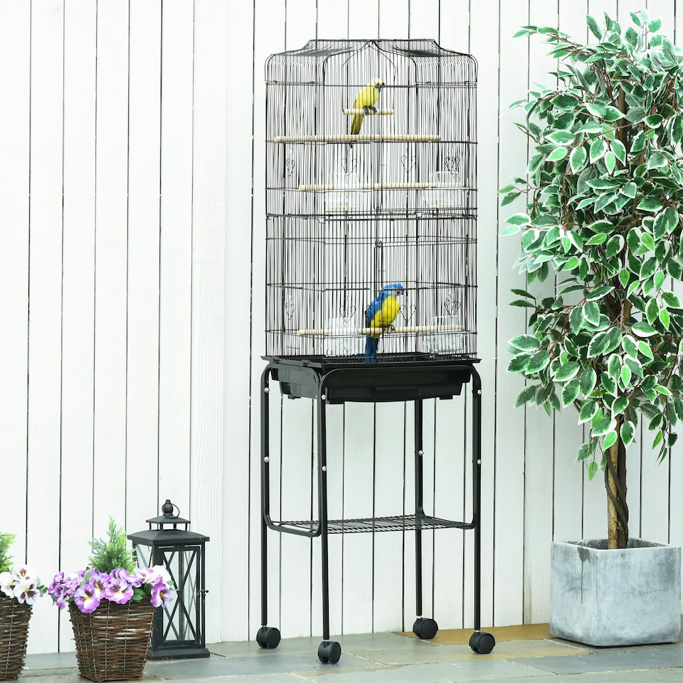 image 1 of PawHut Bird Cage for Budgie Finch Canary Parakeet W/ Stand Sliding Tray Black