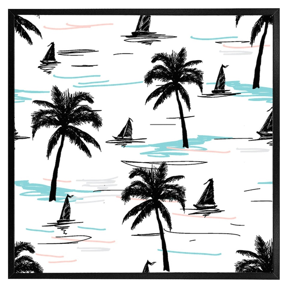 image 1 of Palm trees & sailboats (Picture Frame) Brown | XS