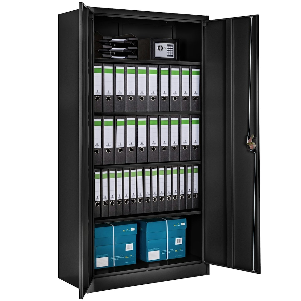 image 1 of Filing Cabinet Set of 2 - 5 height-adjustable shelves, lockable doors Black
