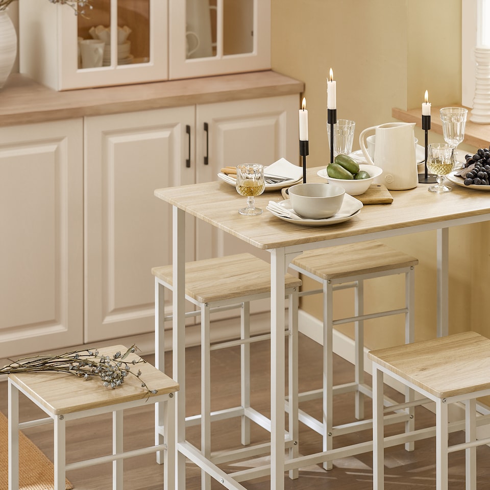 image 1 of SoBuy Breakfast Bar Table and Stools Set 5-Piece, Light Oak/White, 39.4x23.6x34.3 inches, 26.25 kg - OGT11-WN