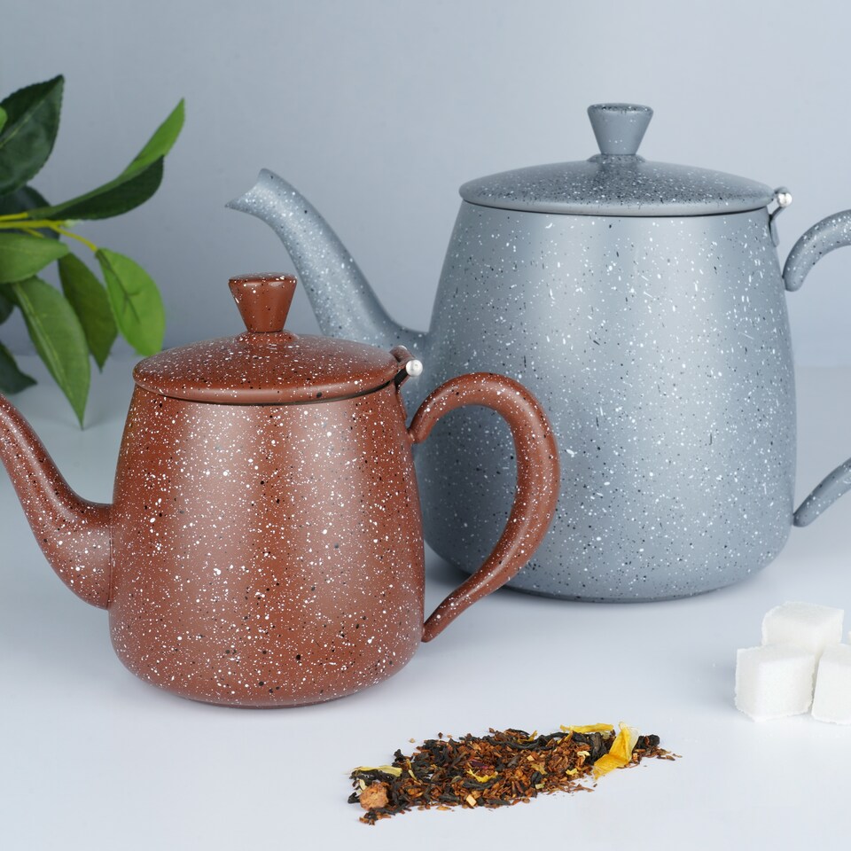 image 1 of Café Olé Premium Granite Teapot, 48oz / 1360ml, Stainless Steel, Red Granite Finish