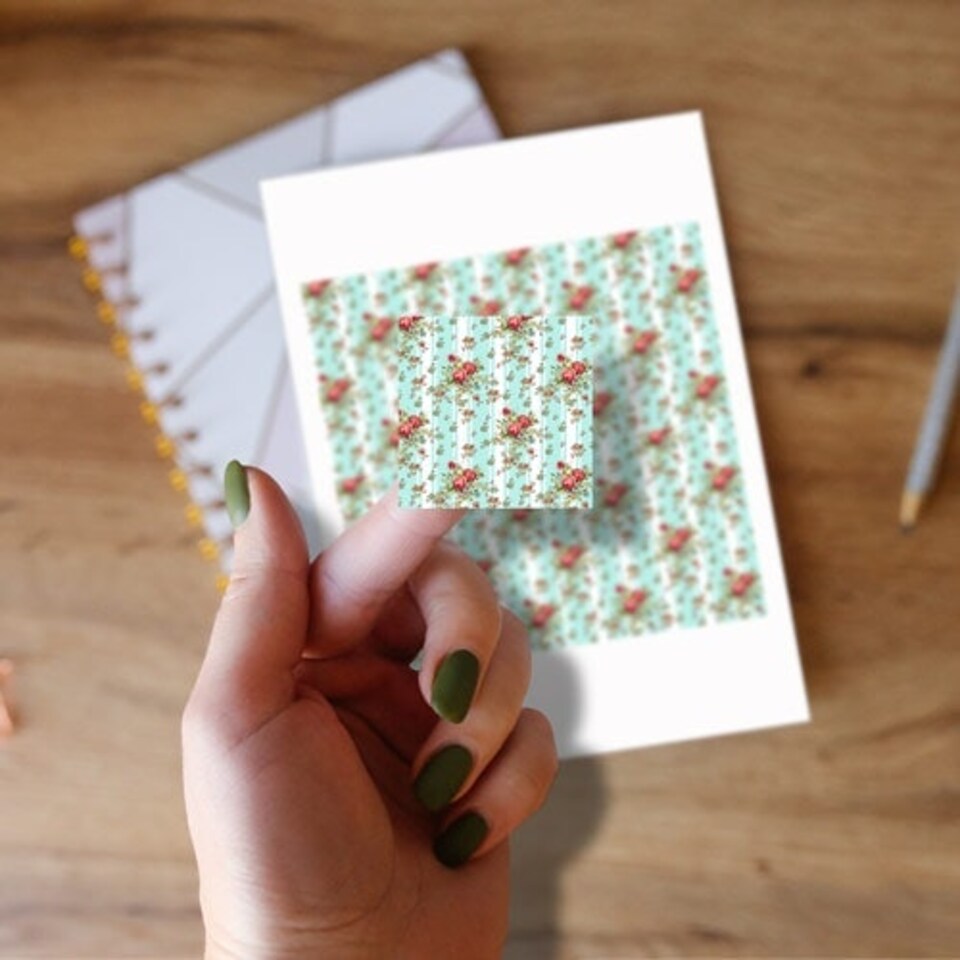 image 1 of Floral Baby Blue Stripes Square Stickers 95mm - Sheet of 4