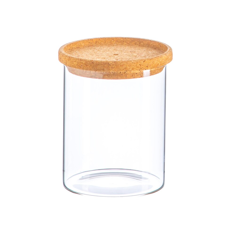 image 1 of Argon Tableware Glass Storage Jar - Cork Lid - 750ml - Modern Round Scandi Organisation Container Glass Jar