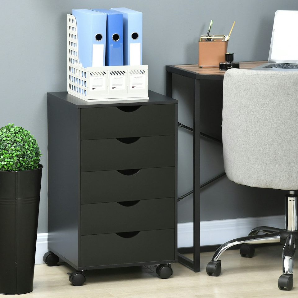 image 1 of HOMCOM Mobile Vertical Filing Cabinet with 5 Drawers for Home Office, Black