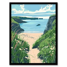 Barafundle Bay Seaside Spring Flowers Wales Black Framed Wall Art Print A4