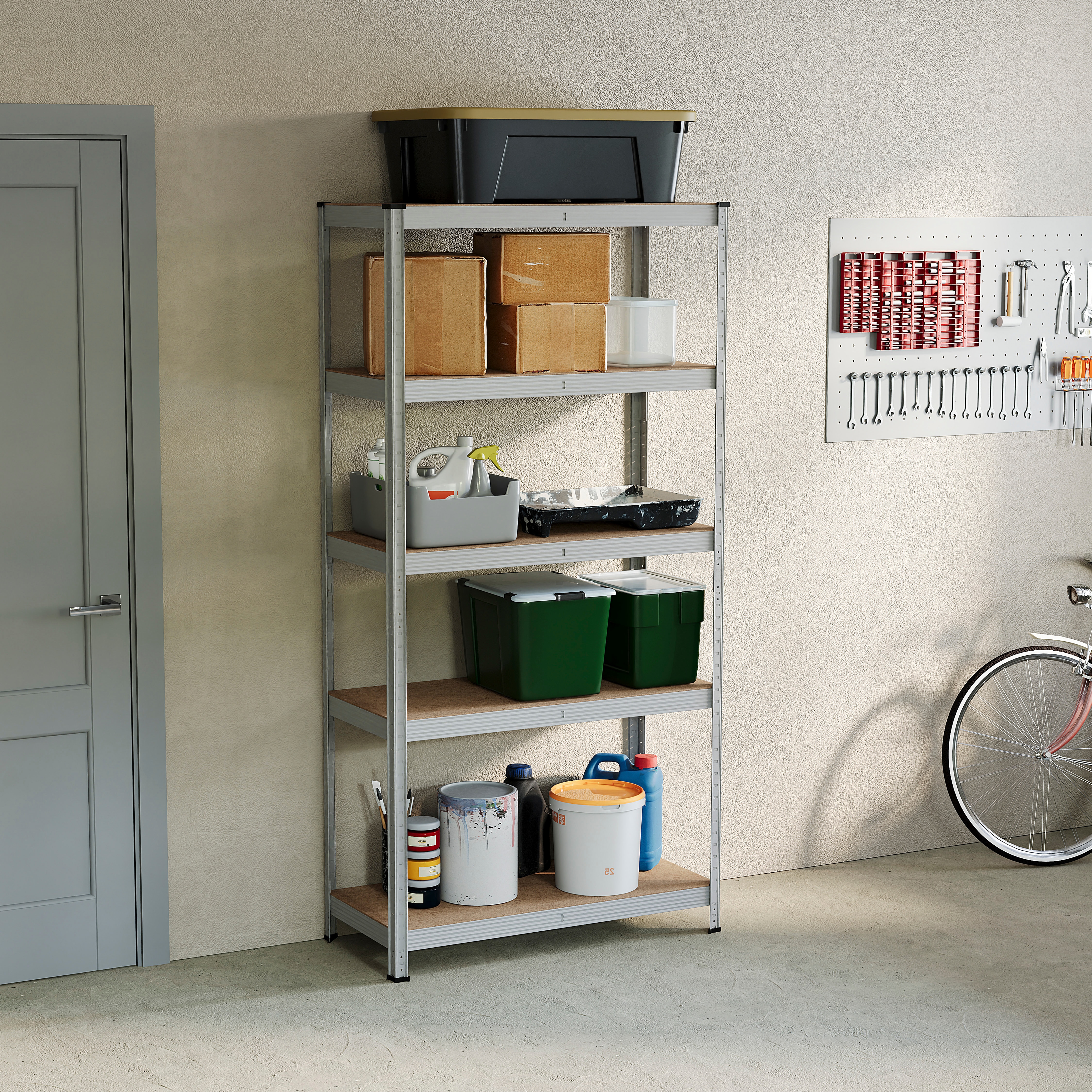 Home Vida 5 Tier Garage Shelf Heavy Duty Boltless Shelving Storage Unit, Galvanised | Silver | Silver | medium