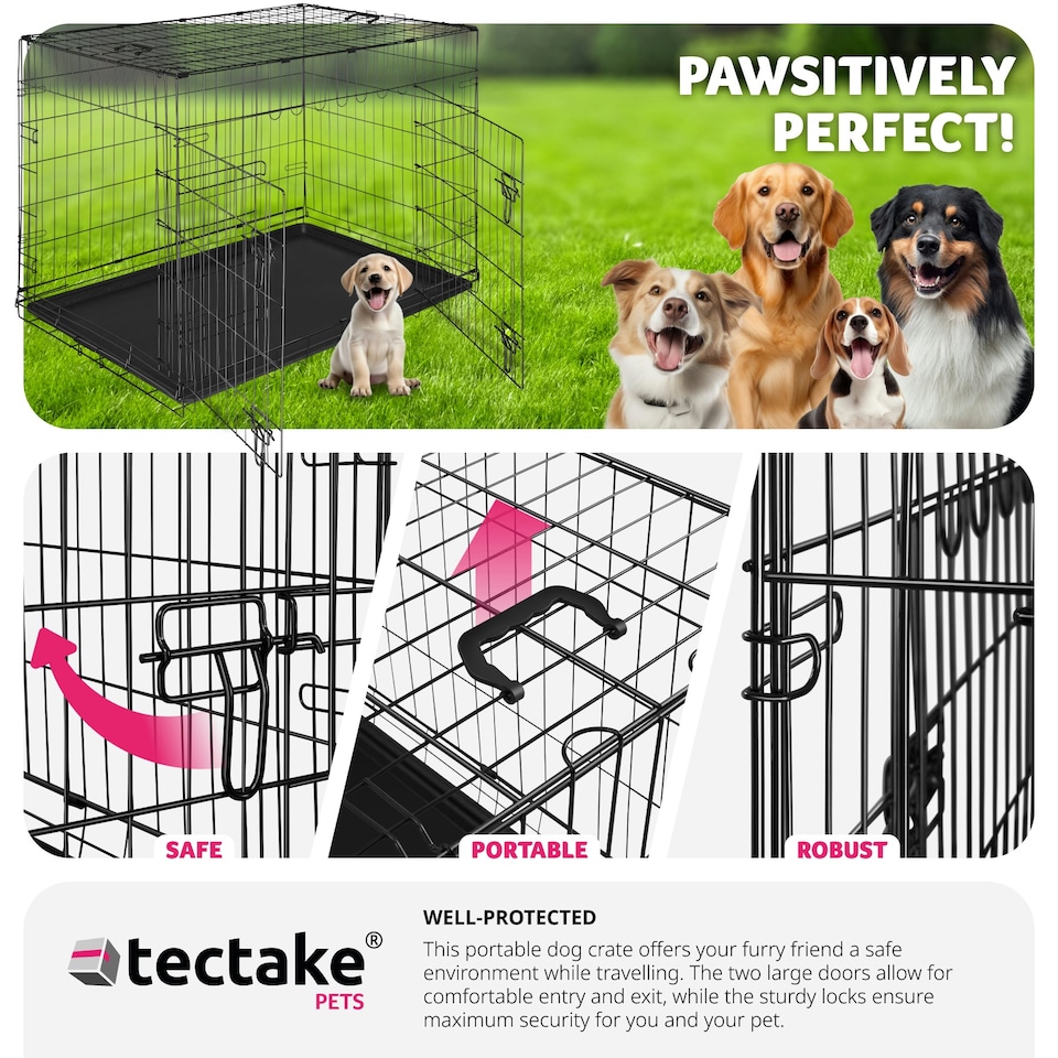 image 1 of Dog Crate Luna - foldable, robust steel mesh, double locked doors - 75.5x121.5x80.5cm