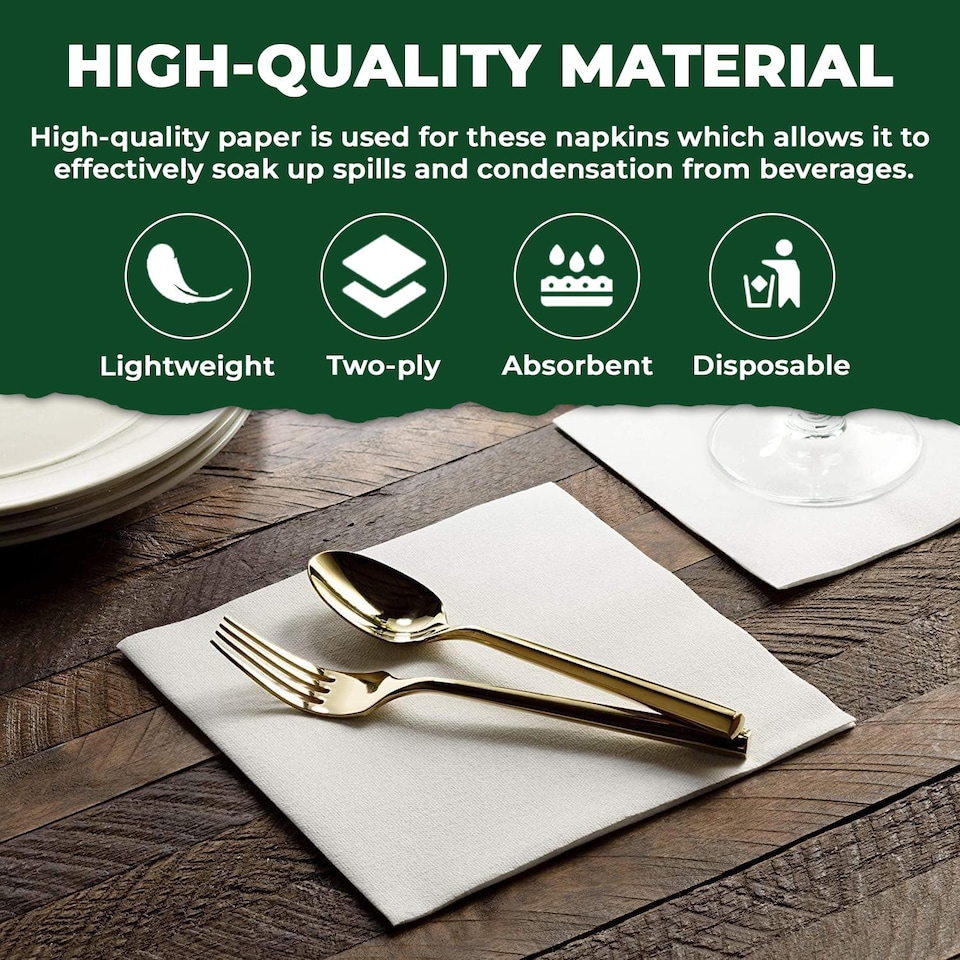 image 1 of ECONX White 2 Ply 4 Fold Paper Napkins Tissue Serviettes for Birthdays Weddings Parties Pack of 500