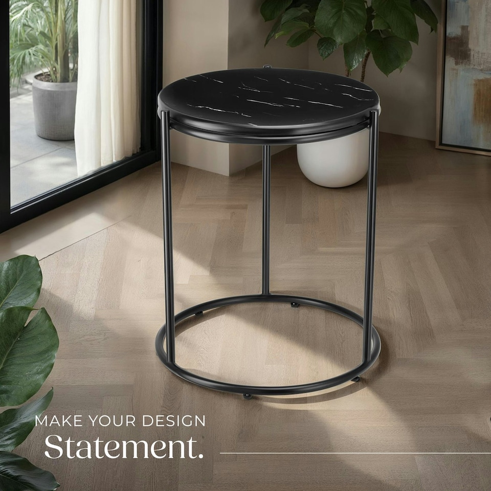 image 1 of Side Table Ellsa - marble top, steel frame, elegant design Black