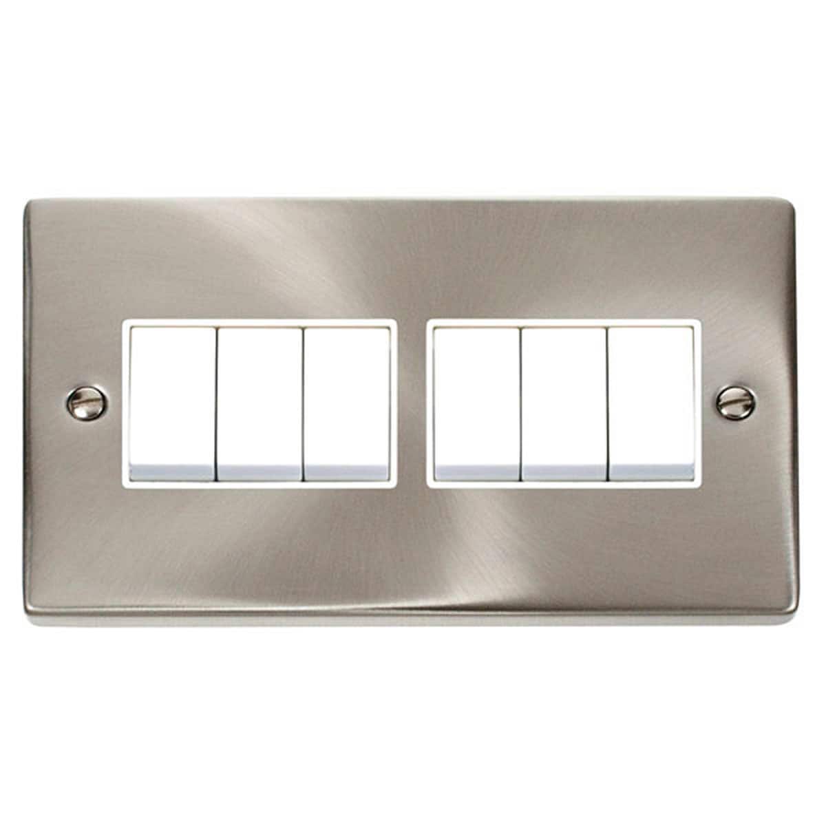 SE Home Satin / Brushed Chrome 10A 6 Gang 2 Way Light Switch in Metallic Silver