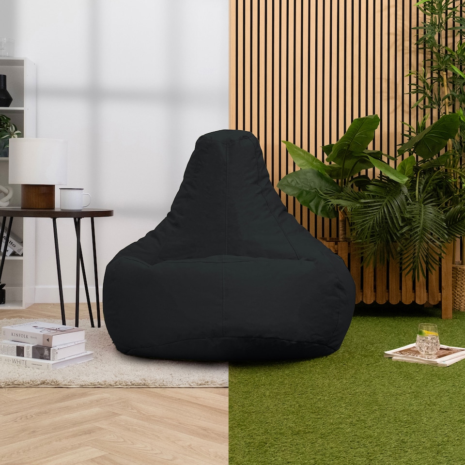 image 1 of Recliner Indoor Outdoor Bean Bag Black Bean Bag Chair | Black | Black | 1