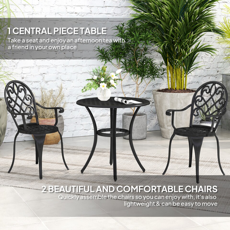 image 1 of Outsunny 3PCs Bistro Set, Aluminium Garden Table and Chairs Black