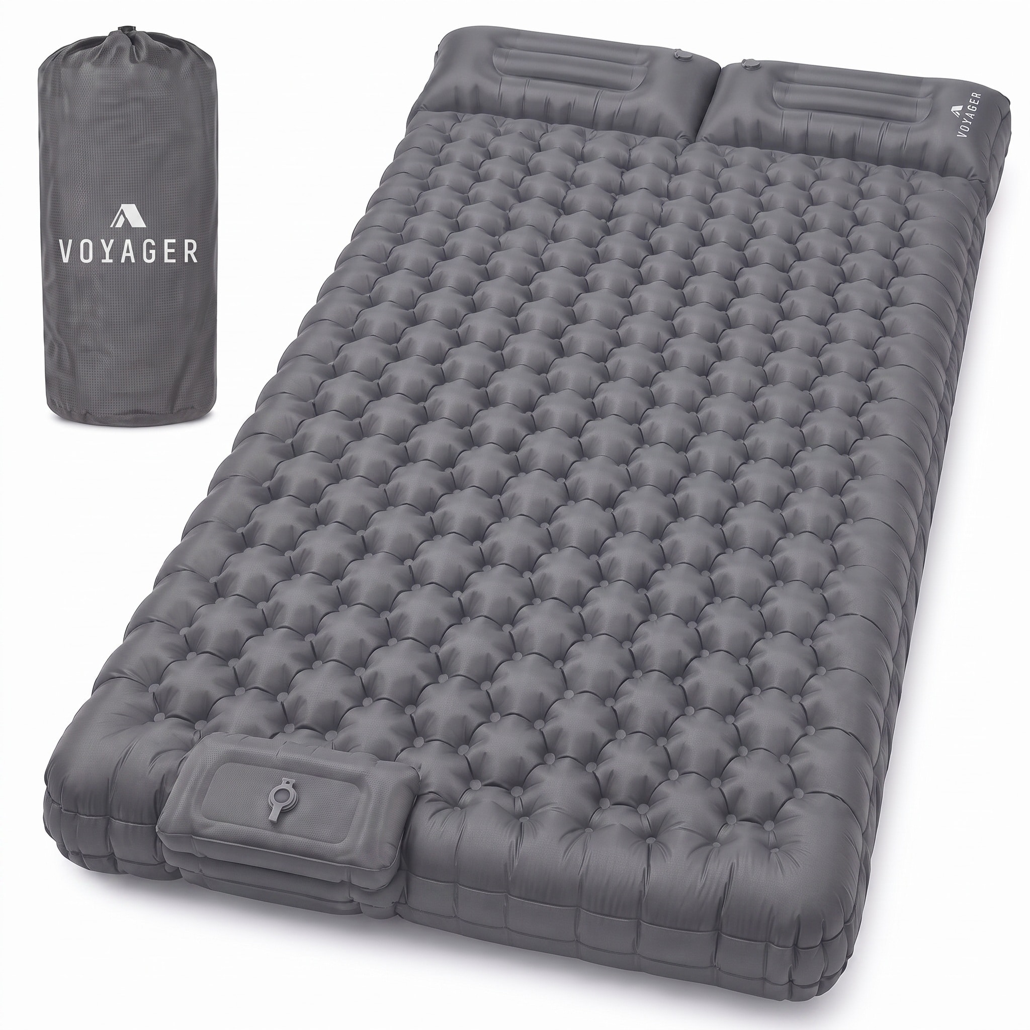 Voyager Camping Double Sleeping Pad - Ergonomic Design, Durable 40D Nylon in Grey