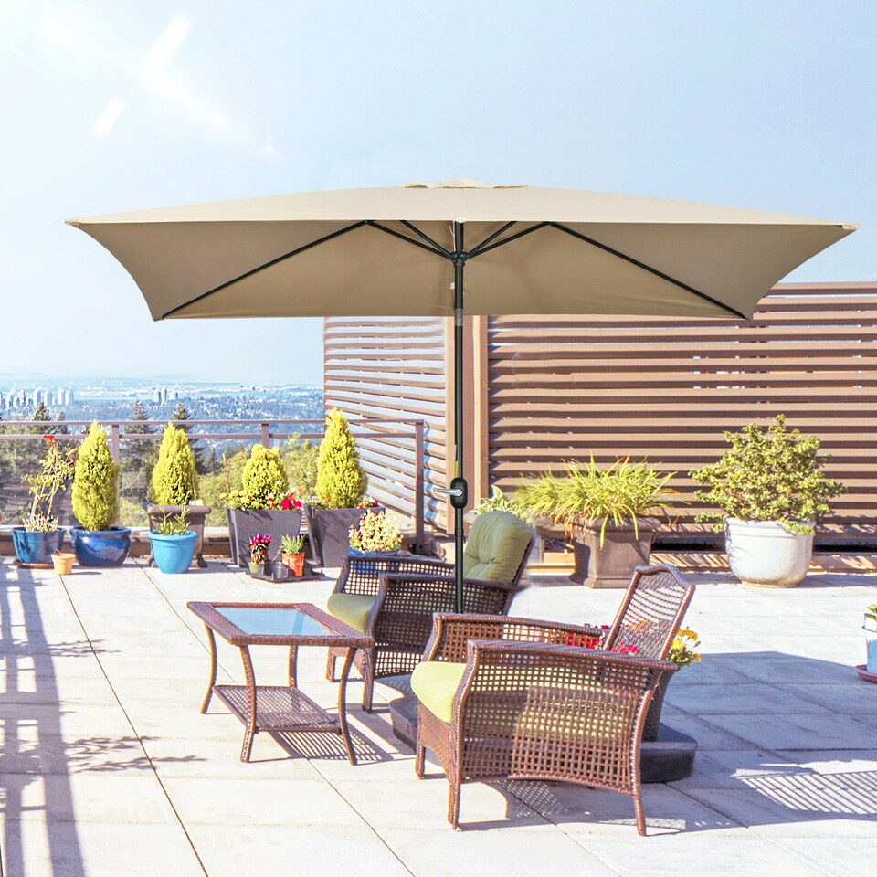 image 1 of Outsunny 3x2m Patio Parasol Canopy Tilt Crank Sun Shade Garden Khaki
