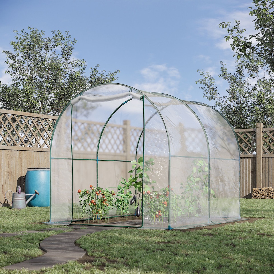 image 1 of Outsunny Walk In Polytunnel Greenhouse w Roll Up Door PVC Cover, 2.5 x 2m