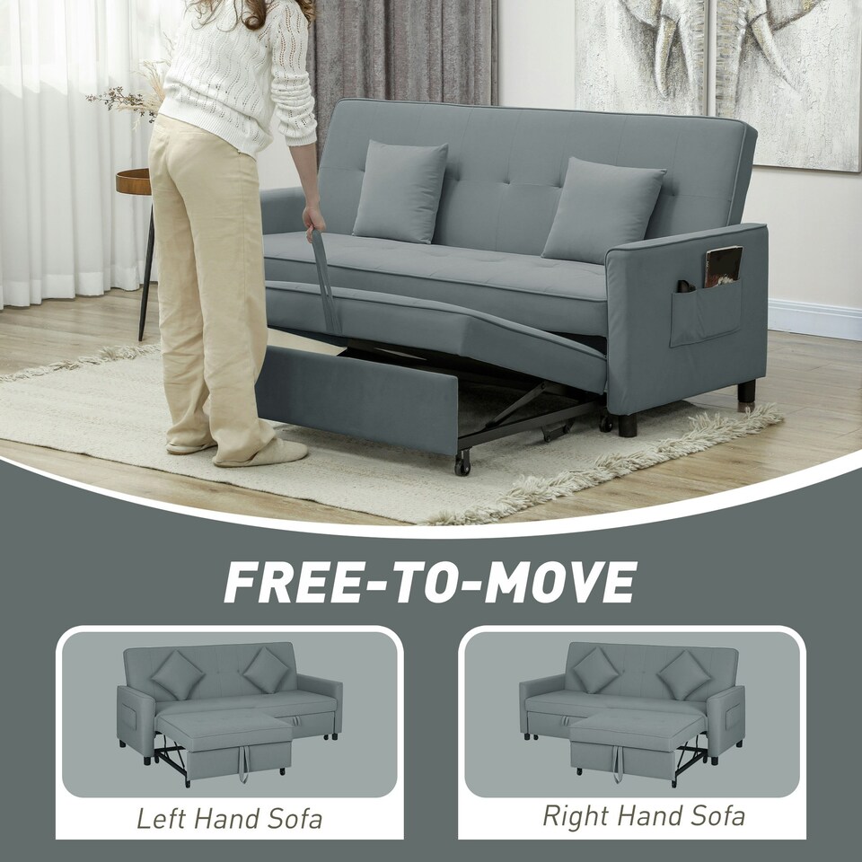 image 1 of HOMCOM Reversible L-Shaped Sectional Sofa Bed with Cushions, Grey 