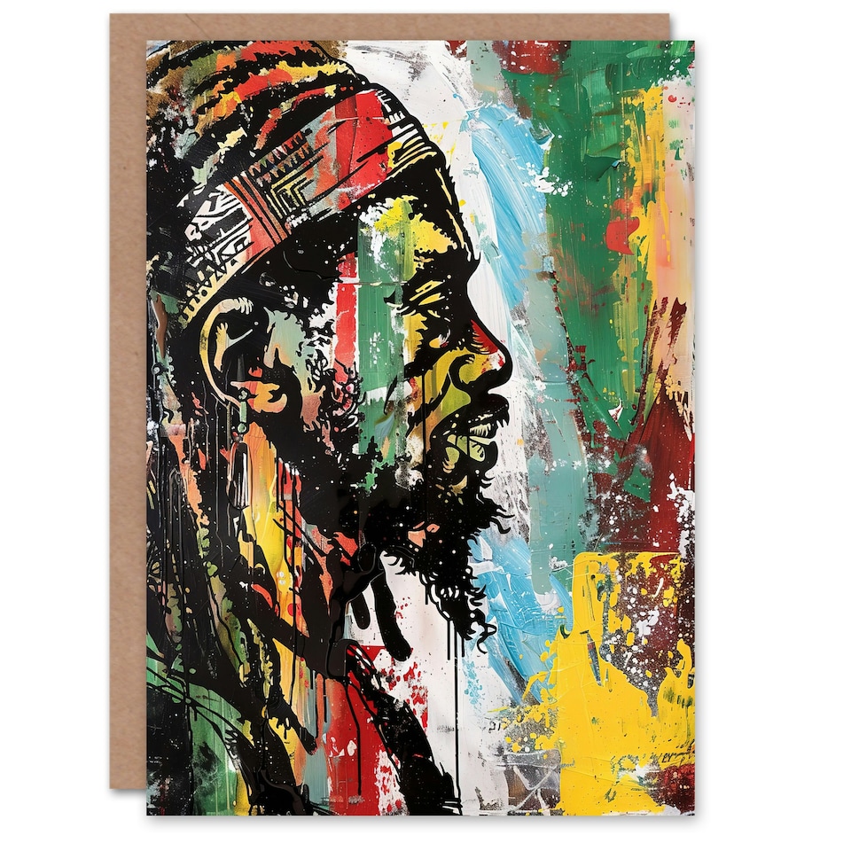 image 1 of Rastafari Man Jamaica Portrait Modern Colourful Him Her Birthday Card