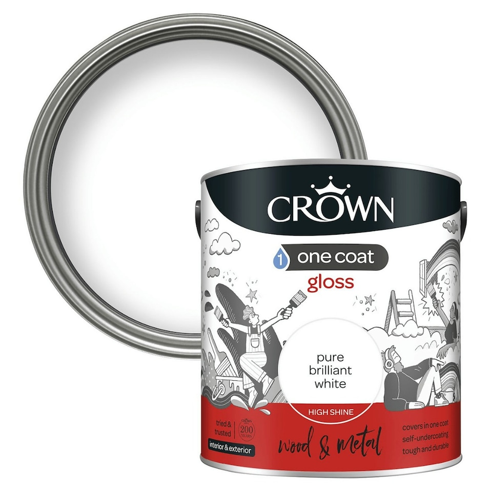 image 1 of Crown One Coat Gloss Paint - Pure Brilliant White 2.5L N/A