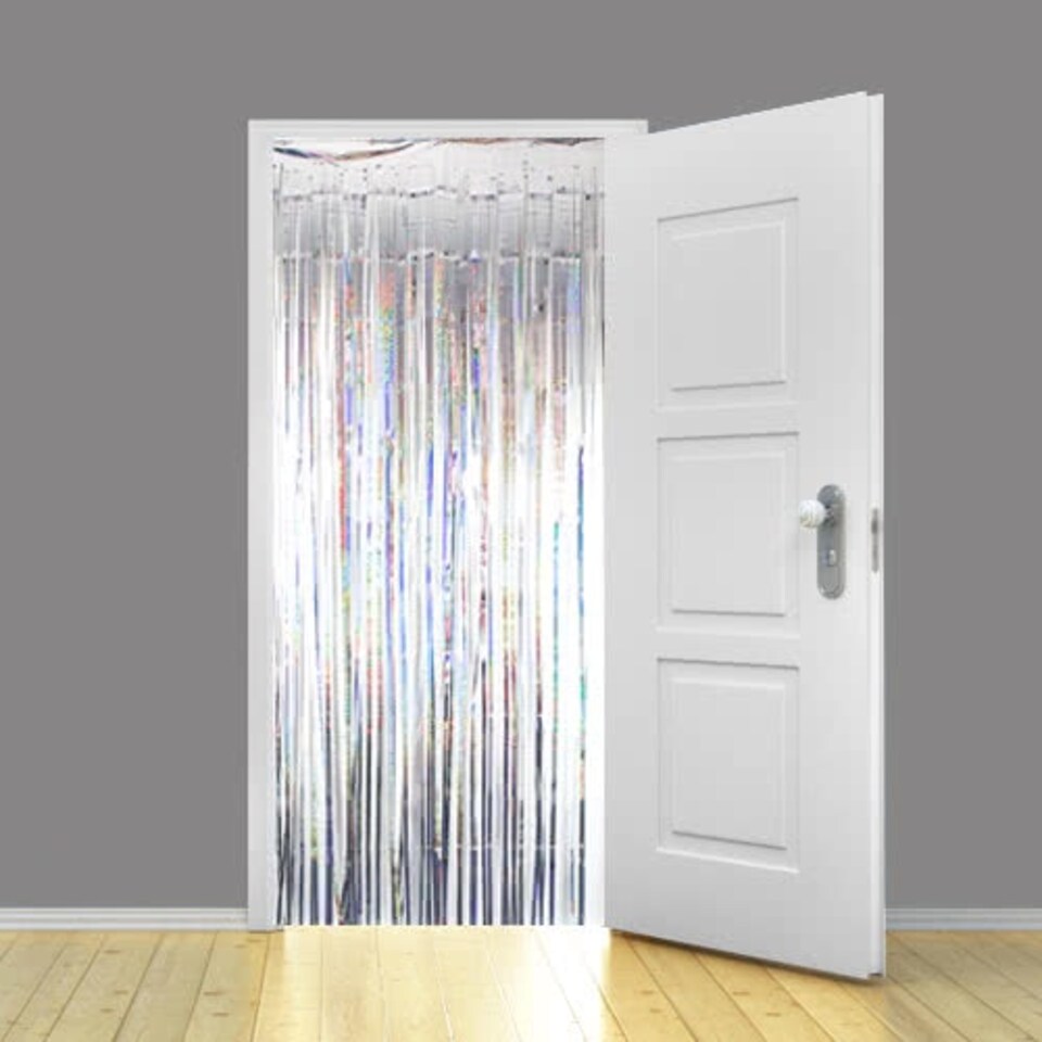 image 1 of Holographic Silver Foil Door Curtain Backdrop 92cm x 244cm