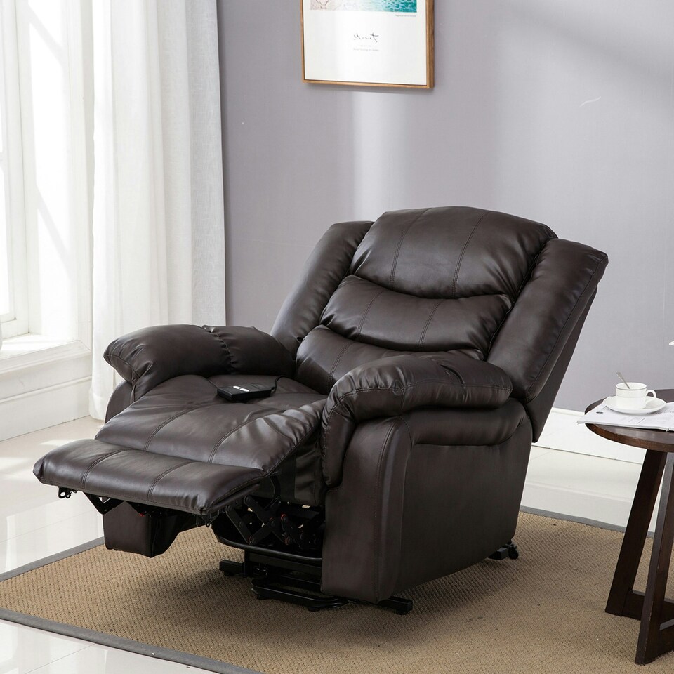 image 1 of Seattle Electric Single Motor Rise Recliner Bonded Leather Chair (Brown)