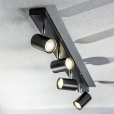CGC VENETO Black 4-Head GU10 Adjustable Ceiling and Wall Spotlight Bar | Black | Black | height: 12 cm, width: 90 cm, cylinder width: 5.3 cm