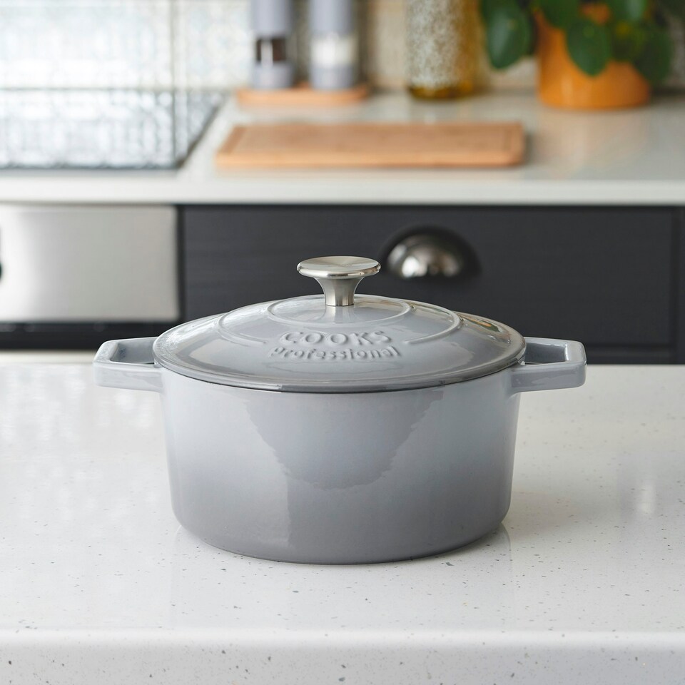 image 1 of Cooks Professional Cast Iron Casserole 20cm | 2.8L Capacity | Enamelled Inside & Out | Graduated Grey