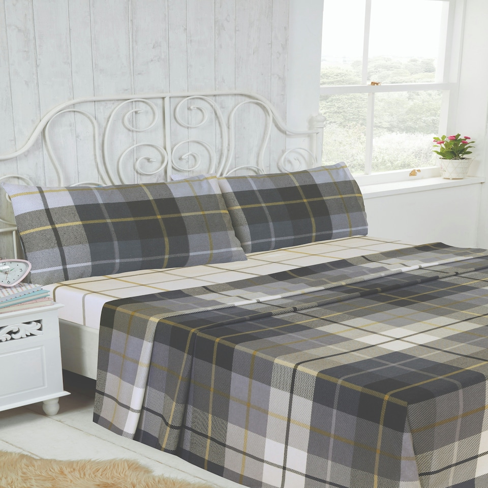 image 1 of Lomond Brushed Cotton Check Luxury Flannelette Complete Sheet Set Blue | Single