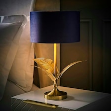 ValueLights Christina Navy Velvet and Gold Inner Shade Gold Palm Leaf Table Lamp with Bulb Gold