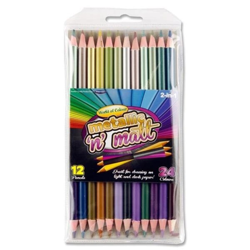 image 1 of Pack of 12 Metallic and Matt Double Headed Colour Pencils by World of Colour