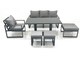 image 1 of Fimous Outdoor Aluminium Garden Furniture Set with Adjustable Rising Lifting Dining Table 3 Seater Sofa Chair 3 Footstools Dark Grey