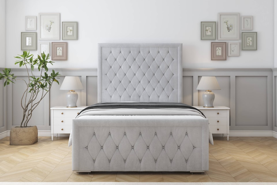 image 1 of Sloomy Monroe Silver Naples Bed Frame With Mattress With 50" Upholstered Headboard 3' Single