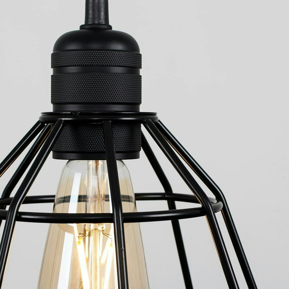 image 1 of ValueLights Casco Matte Black Pendant Light with Black Shade and E27 Pear LED 4W Warm White 2700K Bulb