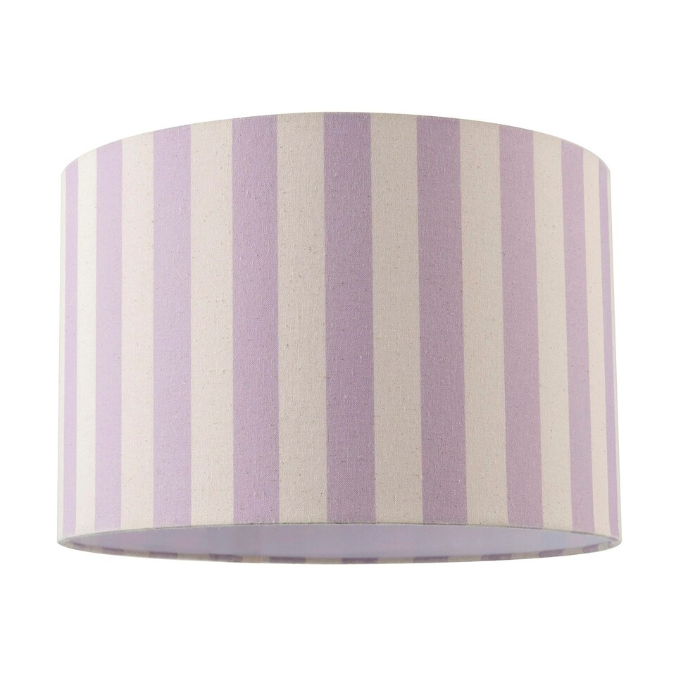 image 1 of Lavender Lilac and Oatmeal Linen Striped Lamp Shade with Fabric Inner Purple