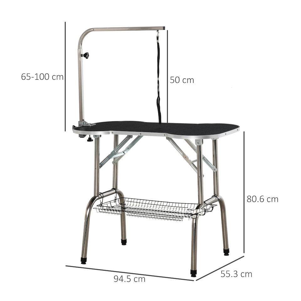 image 1 of PawHut Pet Foldable Grooming Table w/ Adjustable Arm Non-Slip Tabletop Leash