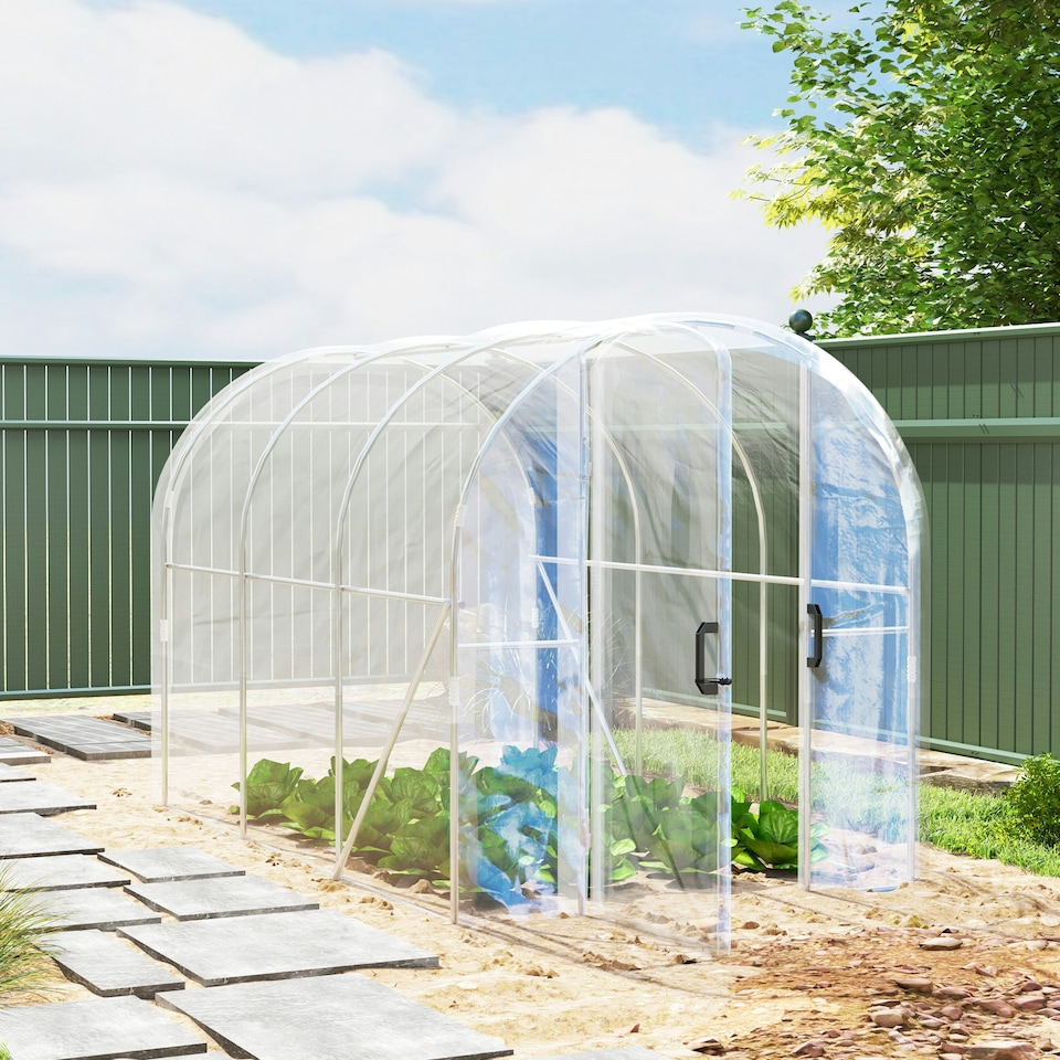 image 1 of Outsunny 3 x 2 x 2m Polytunnel Greenhouse with Door, Galvanised Steel Frame