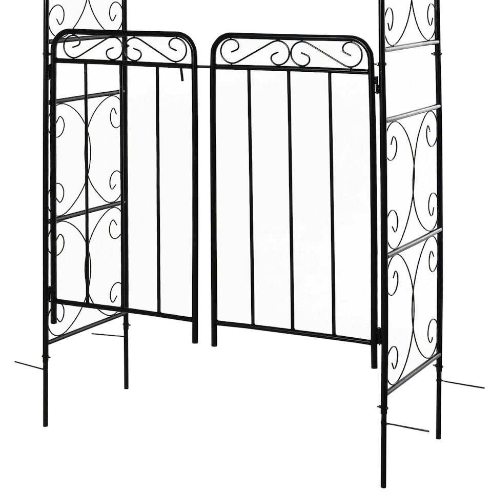 image 1 of Outsunny Metal Decorative Backyard Arch w/ Gate Garden Arbor for Climbing Plants