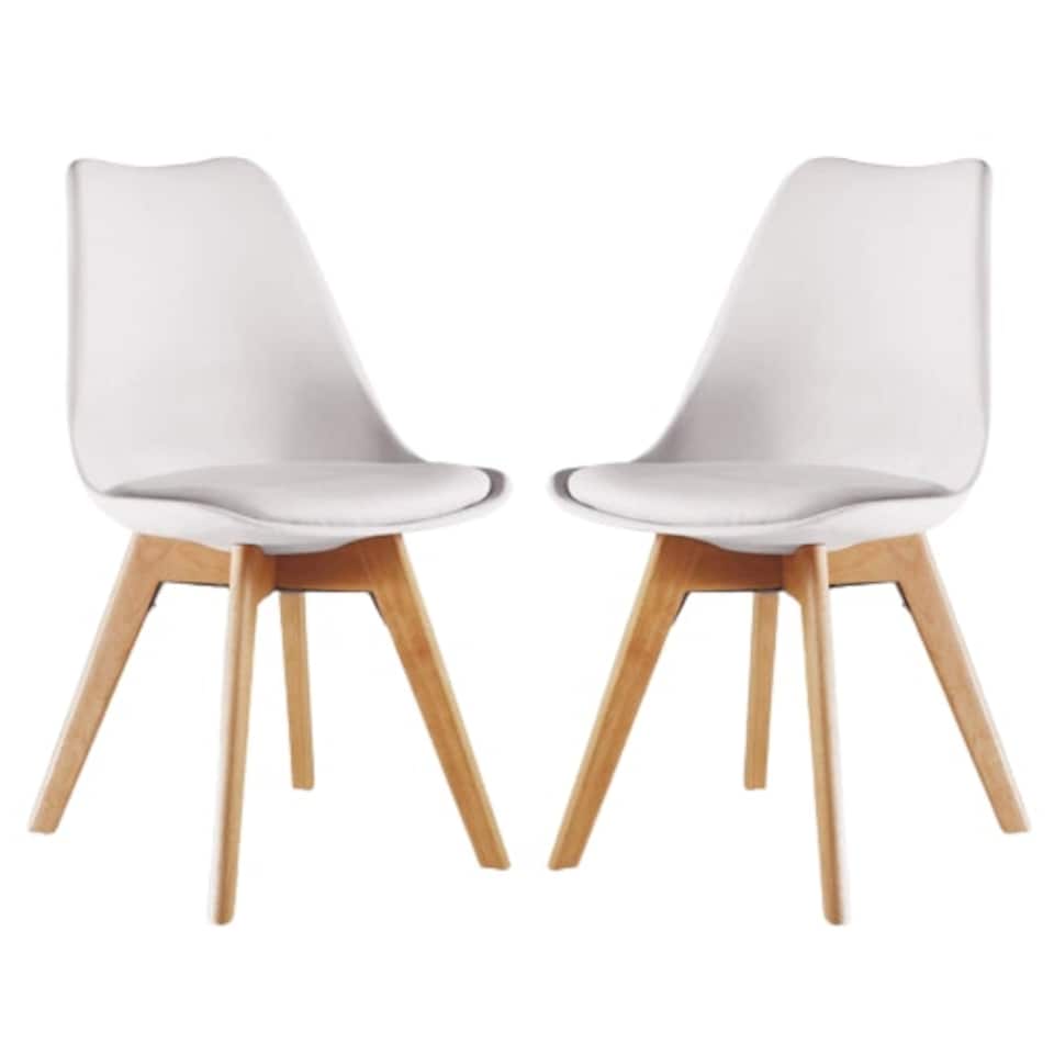 image 1 of Set of 2 Scandinavian Dining Chairs with Leather Cushions Solid Wood Legs Bronze | Vanilla