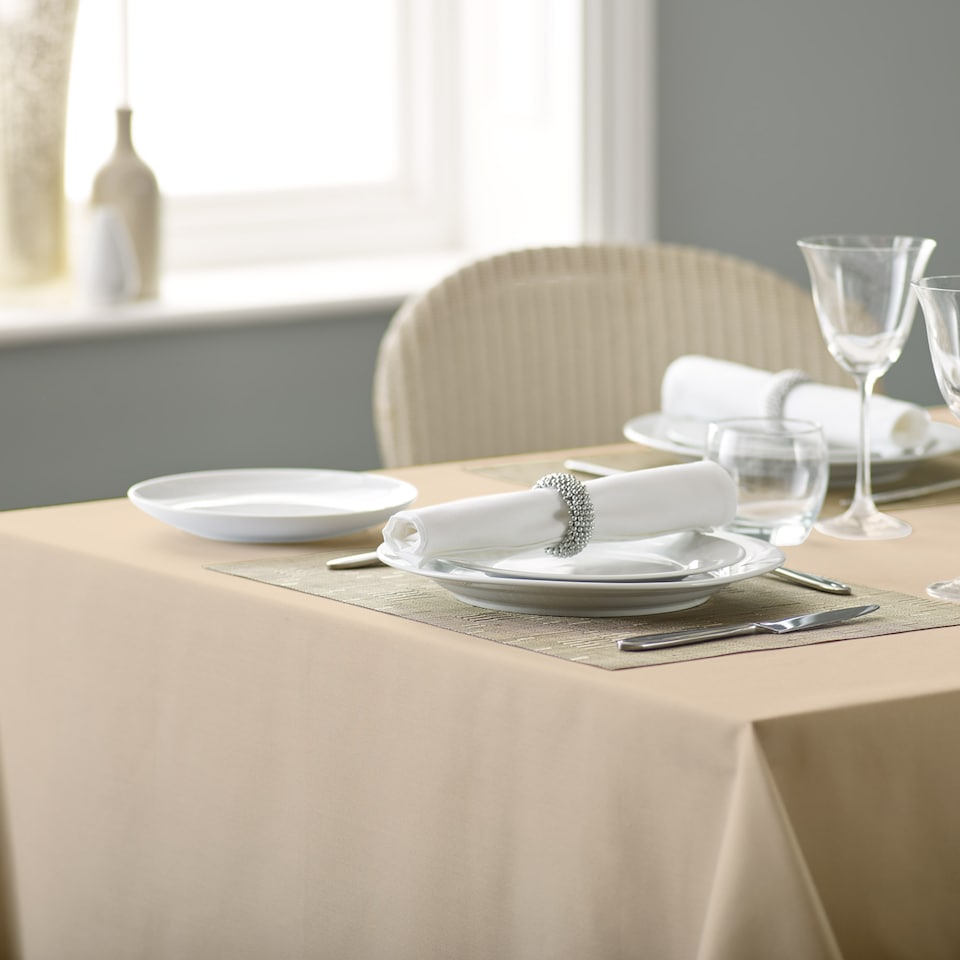 image 1 of Polyester Plain Bistro Tablecloth-Biscuit