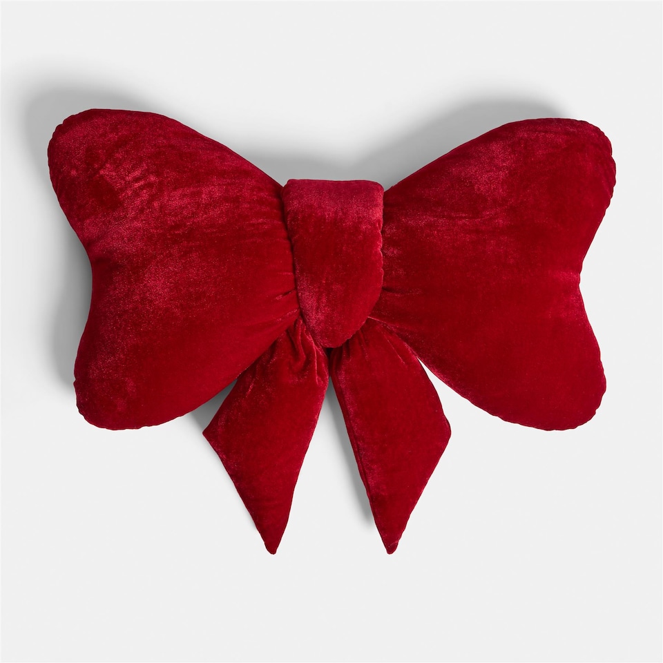 image 1 of OHS Soft Velvet Bow Shaped Cushion Pillow | Red