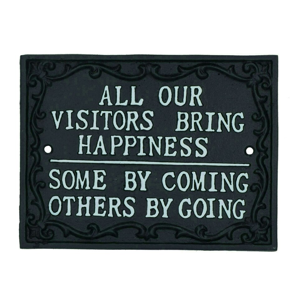 image 1 of All Our Visitors Bring Happiness Sign Cast Iron Plaque Wall House Door Garden